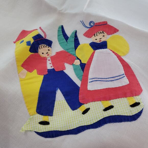 Vintage Embroidered Dutch Holland Tablecloth + 4 Napkins Linen 1930s - Picture 3 of 5